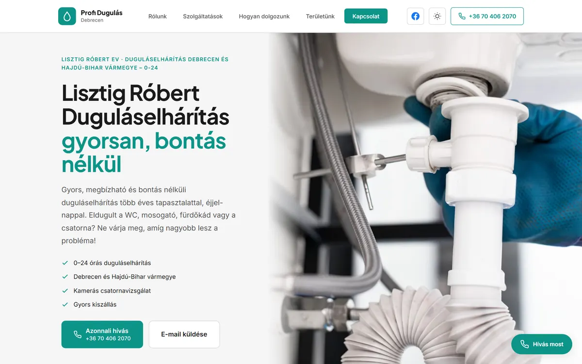 Profi Dugulás Debrecen weboldal előnézet